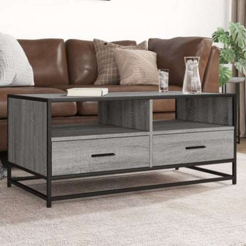 ZNTS Coffee Table Grey Sonoma 100x50x45 cm Engineered Wood and Metal 848787