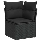 ZNTS 11 Piece Garden Sofa Set with Cushions Black Poly Rattan Acacia 3327534