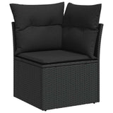 7 Piece Garden Sofa Set with Cushions Black Poly Rattan Acacia 3327457