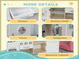 Kids Wooden Pretend Play Toy Kitchen Cooking Set Role Play Phone for Boys Girls White T3398P348112