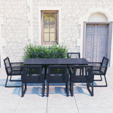 Dining Set Black PVC rattan, powder-coated steel, glass 9 Piece Set 3060218
