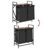 Laundry Basket 2 Compartments with Shelf Smoked Oak 859067