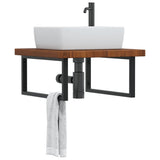 Basin Shelf Wall Mounted Steel and Solid Wood Oak 3302497