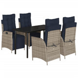 5 Piece Garden Dining Set with Cushions Grey Poly Rattan 3213485