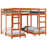 Triple Bunk Bed Frame Wax brown 140 x 200 cm Solid Pine Wood 3414566