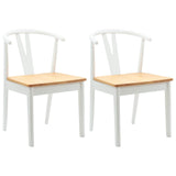 Dining Chair 2 pcs White and Natural Solid Rubber Wood 42020407
