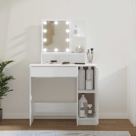 Dressing Table with LED High Gloss White 86.5x35x136 cm 808816