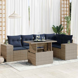 6 Piece Garden Sofa Set with Cushions Black Poly Rattan Acacia 3326802