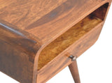Solid Wood Mini Chestnut Curve Open Bedside, 1 Drawer and Open Shelf, Dark Brown B2743P402924