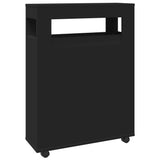 Narrow Bathroom Cabinet with Wheels Black Engineered Wood 855269