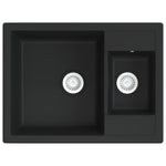 ZNTS Kitchen Sink with Overflow Hole Double Basins Black Granite 147085