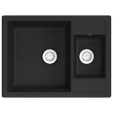 ZNTS Kitchen Sink with Overflow Hole Double Basins Black Granite 147085