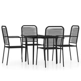 Dining Set Black Powder-coated steel, glass, cotton rope Standard 3099144
