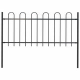 Garden Fence with Hoop Top Steel 181x100 cm Black 144930