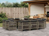 11 Piece Garden Dining Set with Cushions Grey Poly Rattan 3211028