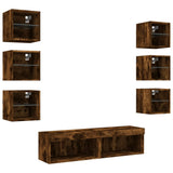 8 Piece TV Wall Units with LED Smoked Oak Engineered Wood 3216637