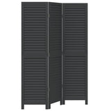 Room Divider 3 Panels Black Solid Wood Paulownia 358845