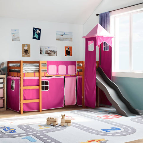 Kids' Loft Bed with Tower Pink 80x200 cm Solid Wood Pine 3309127