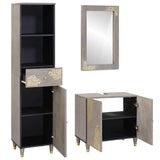 Bathroom Cabinet Set with Drawer 3 pcs Grey Solid Mango Wood 3310154