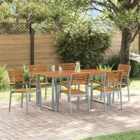 Garden Dining Set 7 pcs Grey and brown Solid acacia wood 3284346