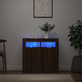 Sideboard with LED Lights Brown Oak 80x35x75 cm 815731