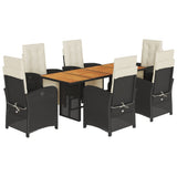 7 Piece Garden Dining Set with Cushions Black Poly Rattan 3212502