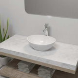 Bathroom Basin with Mixer Tap Ceramic Oval White 275497