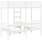 ZNTS Loft Bed Frame with Desk and Chairs White 80x200cm Solid Wood Pine 3308557