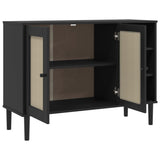 Sideboard Black Solid pine wood, Engineered wood, Poly rattan Large 358030