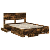 Bed Frame with Drawer Smoked Oak 140 x 190 cm Engineered Wood 3410899