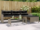 Garden Sofa with Table and Cushions L-Shaped Grey Poly Rattan 365574