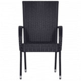 Garden Dining Set Black PE rattan, powder-coated steel, glass 3099377