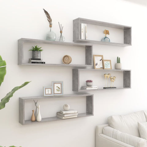 ZNTS Wall Cube Shelf 4 pcs Concrete Grey 100x15x30 cm Engineered Wood 807092