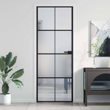 Interior Door Slim Black 76x201.5 cm Tempered Glass and Aluminium 155124