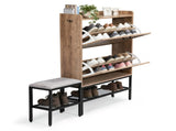 Barn door style shoe cabinet with 2 flip-down compartments, baffle, wire mesh, metal legs with soft 16242153