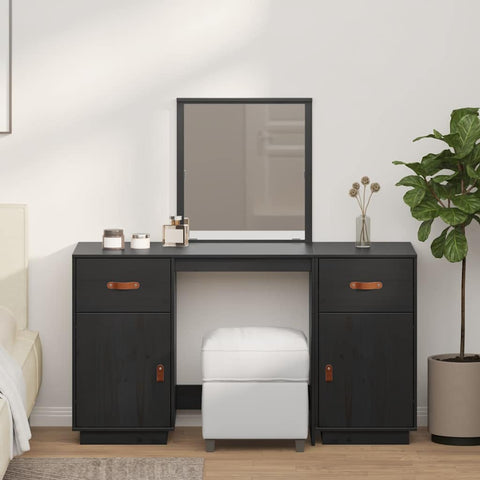 Dressing Table Set with a Mirror Black Solid Wood Pine 3107838