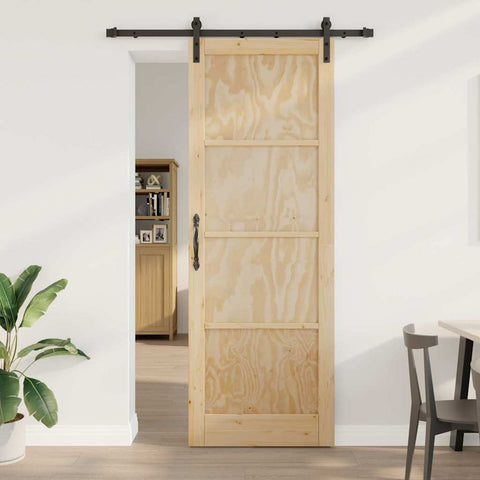 Sliding Door Manual Natural and black 83 x 232 cm 3333284