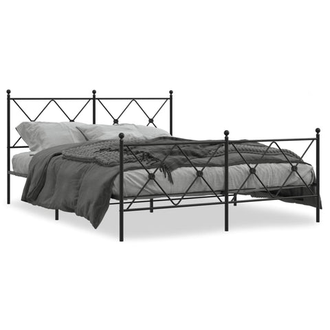 ZNTS Metal Bed Frame with Headboard and Footboard Black 150x200 cm King Size 376522