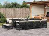 13 Piece Garden Dining Set with Cushions Black Poly Rattan 3210798