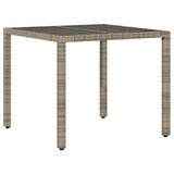 Garden Table with Glass Top Grey 90x90x75 cm Poly Rattan 365588
