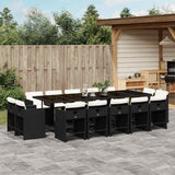 15 Piece Garden Dining Set with Cushions Black Poly Rattan 3211230