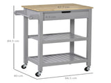 Kitchen Trolley Utility Cart on Wheels with Rubberwood Worktop, Towel Rack, Storage Shelves & Drawer T3398P344550