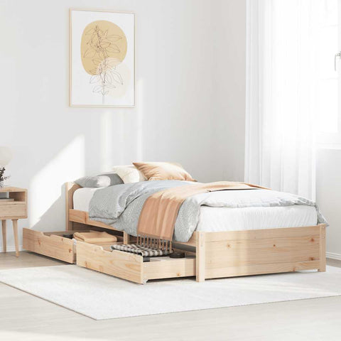 ZNTS Bed Frame without Mattress 90x190 cm Single Solid Wood Pine 3301674