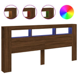 LED Headboard Brown Oak 220x18.5x103.5 cm Engineered Wood 837378