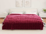 Anti-Slip Faux Rabbit Fur Blanket Olite Bordeaux Red Polyester 42021851