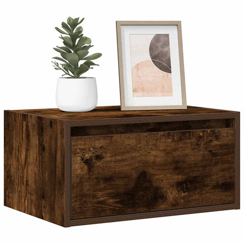 ZNTS Wall-mounted Bedside Cabinet with LED Lights Smoked Oak 860219