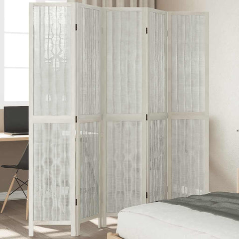 Room Divider 5 Panels White Solid Wood Paulownia 358679