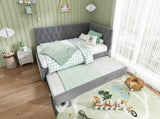 Upholstered Bed Daybed with Pull-Out Bed, 3FT Single Sofa Bed 90 x 190 cm, Ottoman Bed Trundle Beds N601P377081G