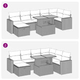 8 Piece Garden Sofa Set with Cushions Brown Poly Rattan Acacia 3328013