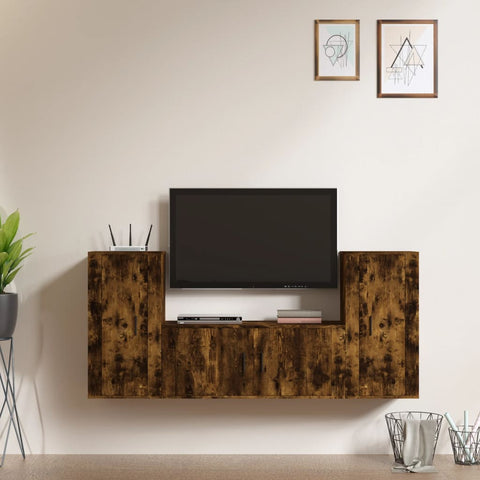3 Piece TV Cabinet Set Smoked Oak Engineered Wood 3188539
